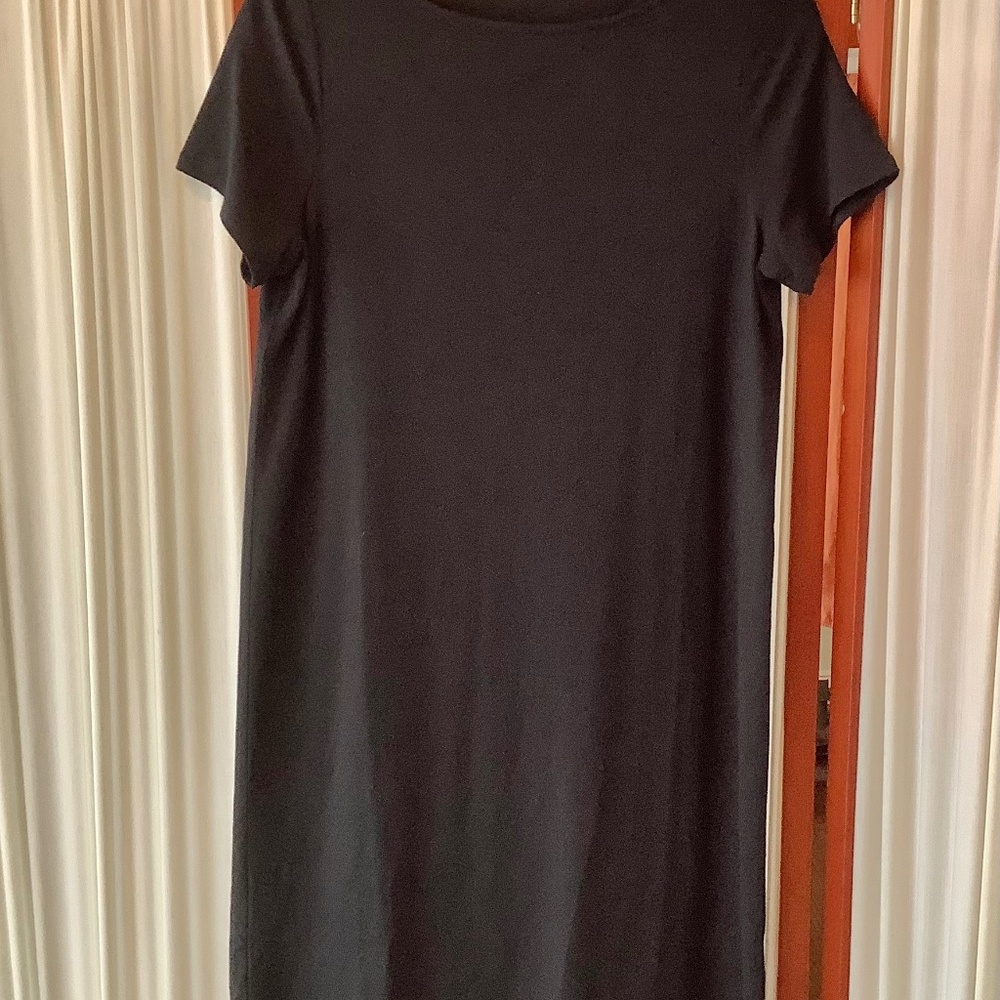 J Jill Wearever Collection Black T Shirt Dress Pleated Back Casual Size Small T